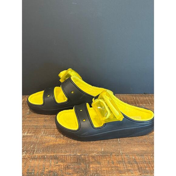Men\'s Crocs Classic Cozzzy Towel Sandal Black Yellow Slide Mini Pouch Sz 10 main image 4